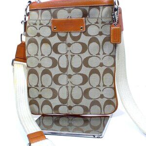 Coach Crossbody, Tan Canvas with Orange Leather Trim